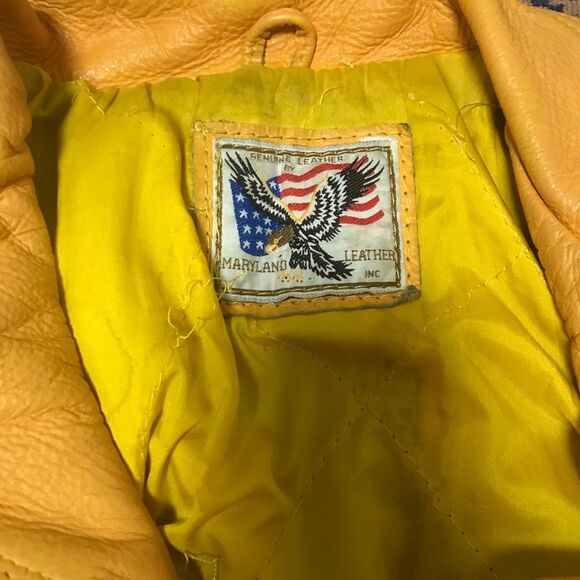 Vintage yellow leather biker jacket size small - Picture 2 of 4